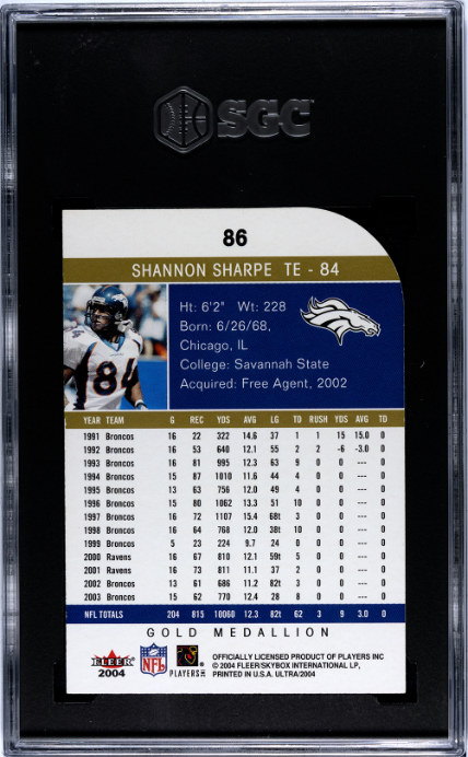 2004 Fleer Ultra #86 Shannon Sharpe Gold Medallion SGC 9
