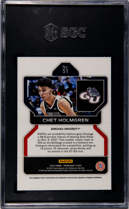2022-23 Panini Prizm Draft Picks #51 Chet Holmgren RC SGC 8
