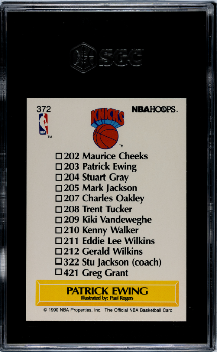 1990-91 Nba Hoops #372 Patrick Ewing Team Checklist SGC 9