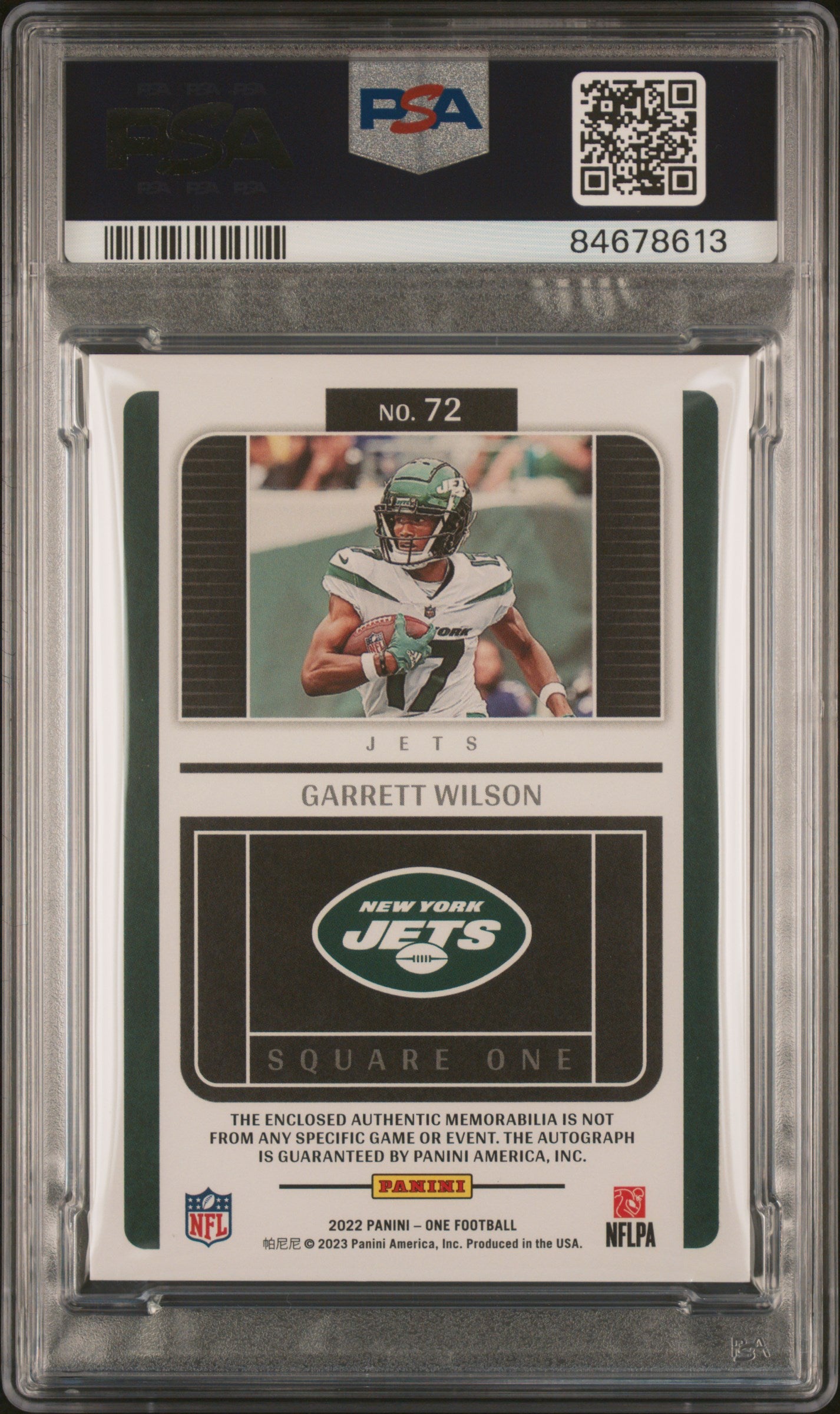 2022 Panini One #72 Garrett Wilson Square One RPA PSA 10