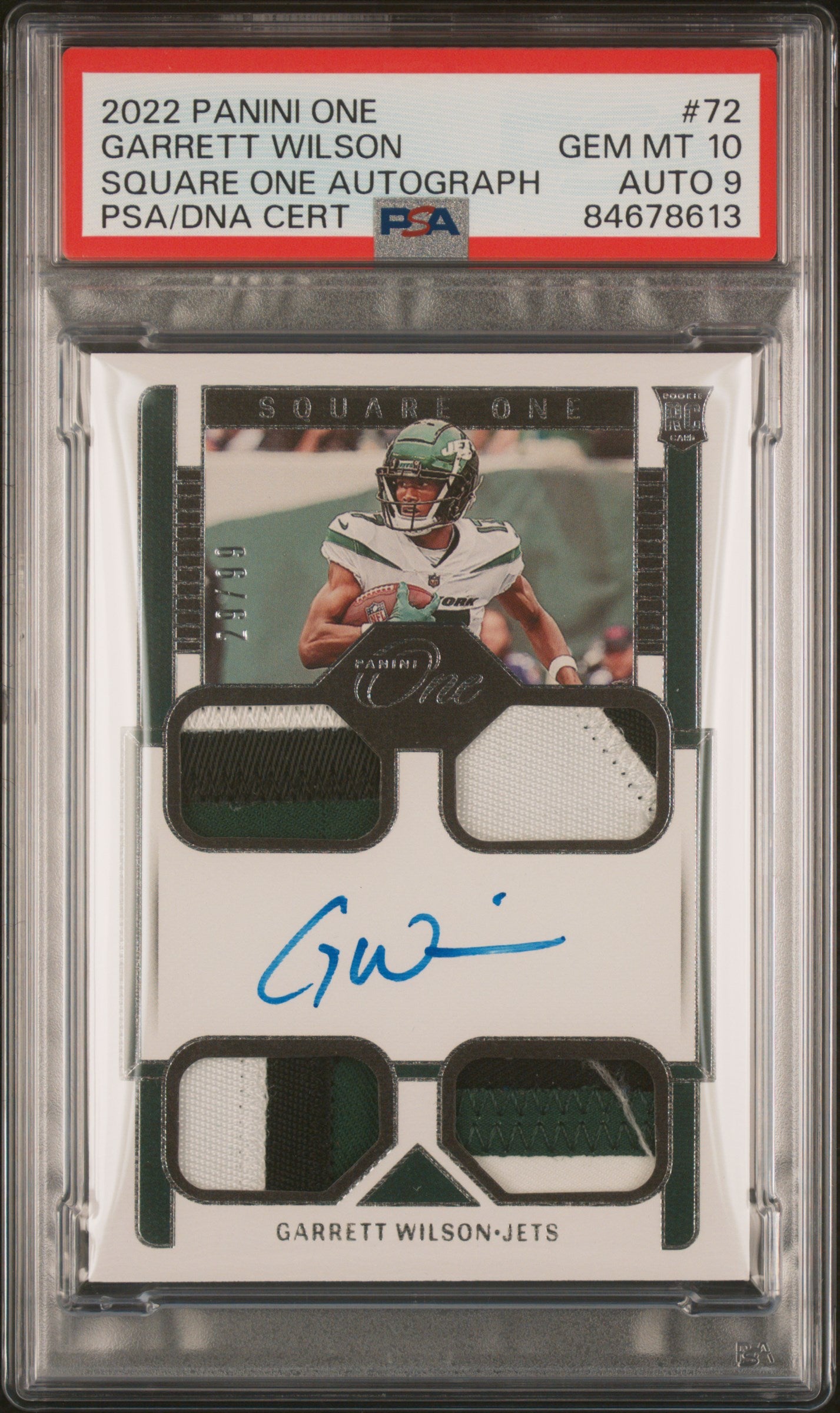 2022 Panini One #72 Garrett Wilson Square One RPA PSA 10