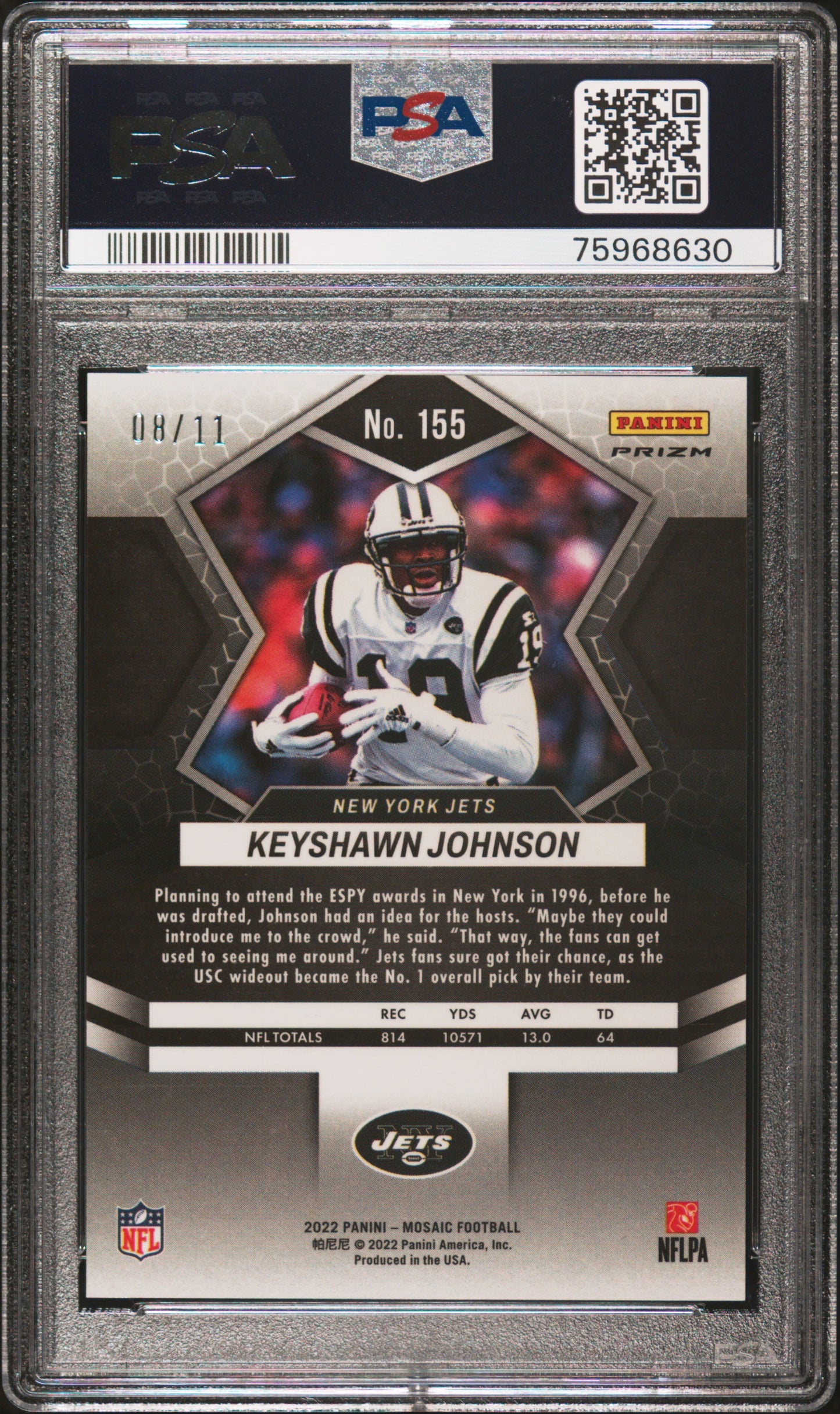 2022 Panini Mosaic #155 Keyshawn Johnson Green Swirl PSA 10