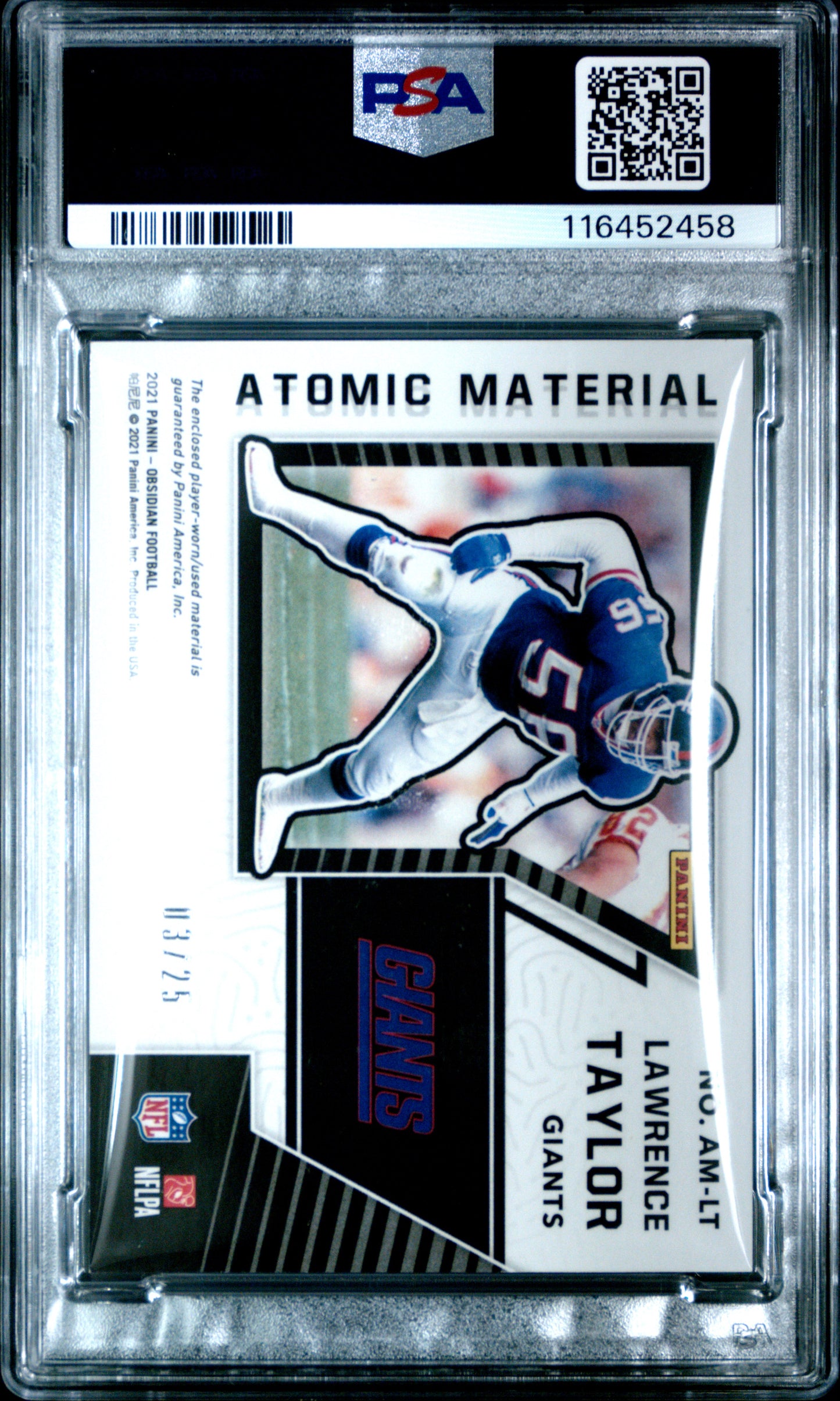 2021 Panini Obsidian #AMLT Lawrence Taylor Atomic Material Yellow PSA 9