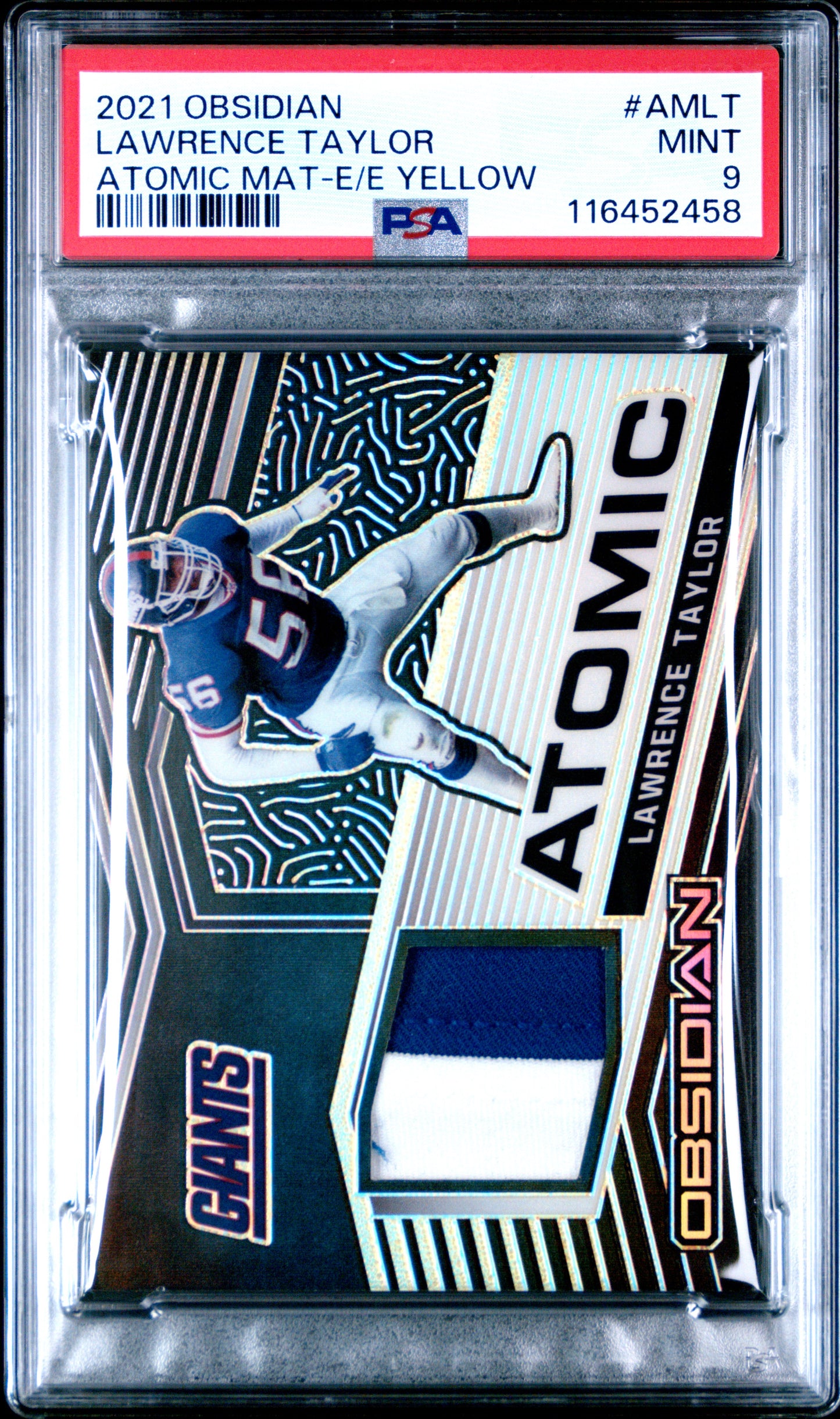 2021 Panini Obsidian #AMLT Lawrence Taylor Atomic Material Yellow PSA 9