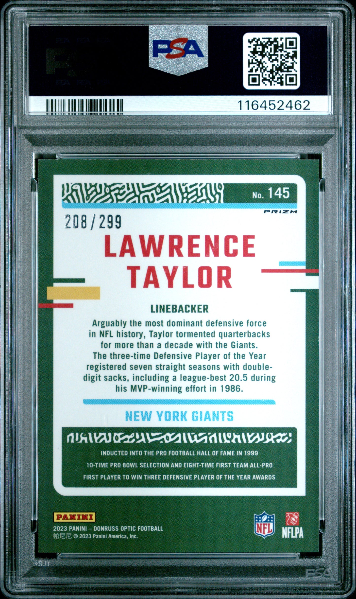 2023 Panini Donruss Optic #145 Lawrence Taylor Aqua PSA 9