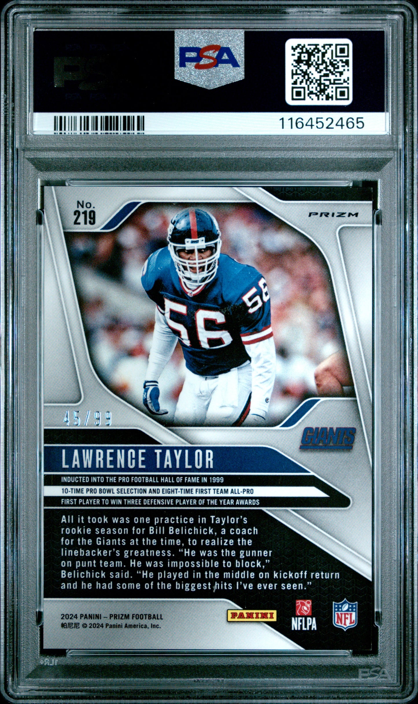 2024 Panini Prizm #219 Lawrence Taylor Blue Ice PSA 9