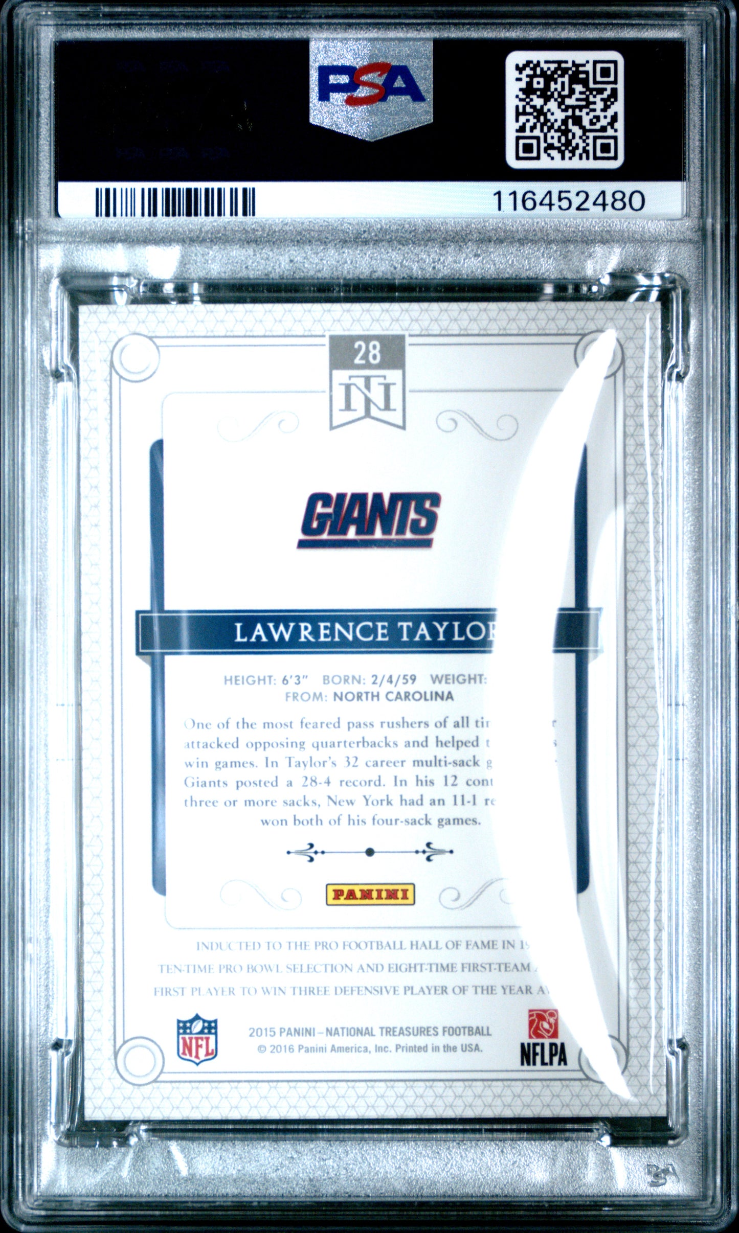 2015 Panini National Treasures #28 Lawrence Taylor PSA 5