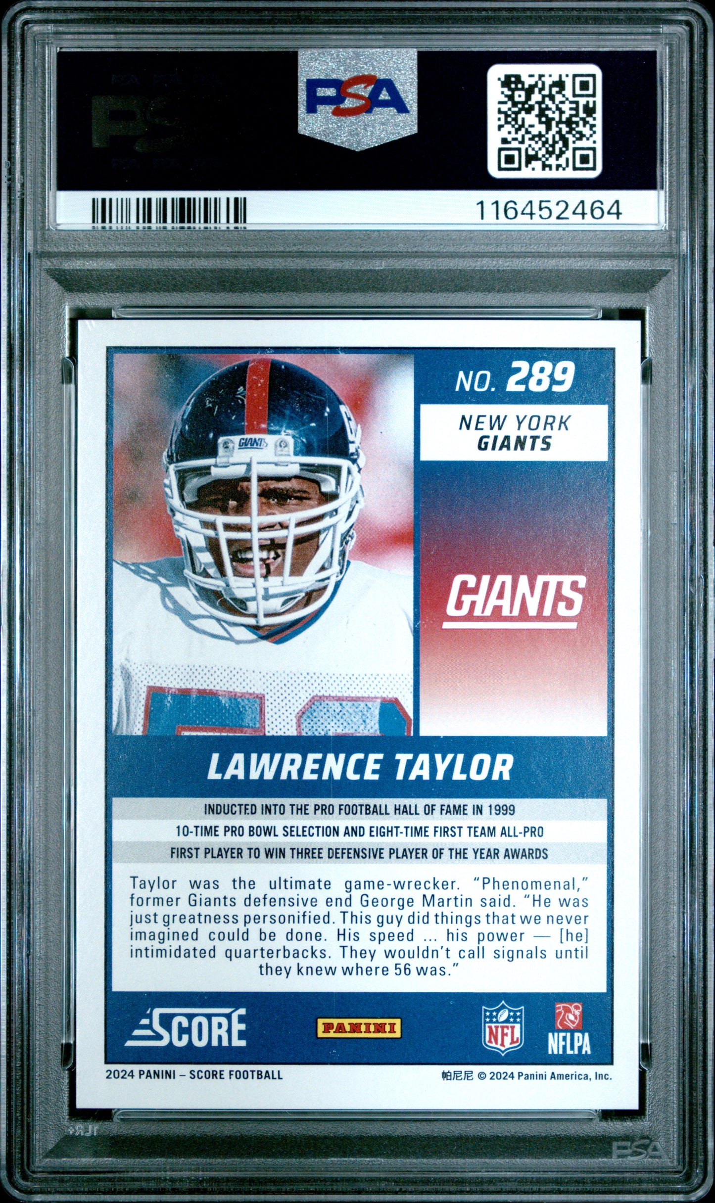 2024 Panini Score #289 Lawrence Taylor Cubic PSA 10