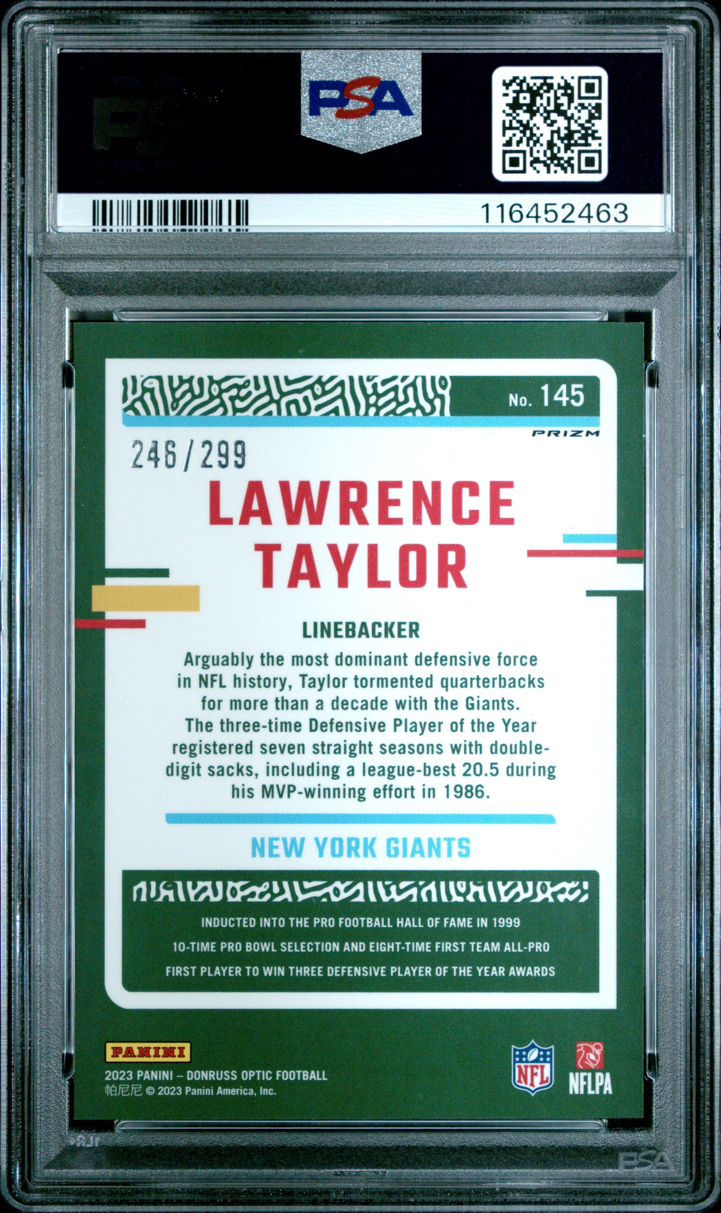 2023 Panini Donruss Optic #145 Lawrence Taylor Aqua PSA 9 CERT#116452463