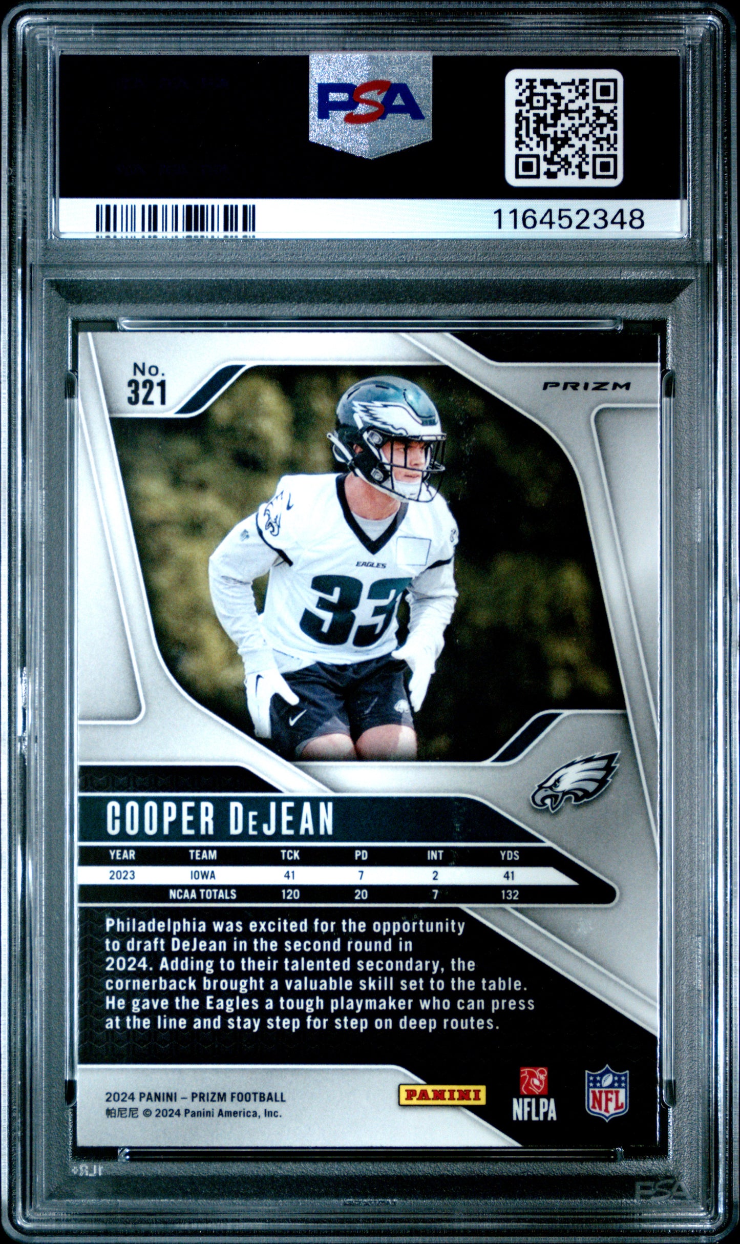 2024 Panini Prizm #321 Cooper Dejean Silver Prizm RC PSA 10 CERT#116452348