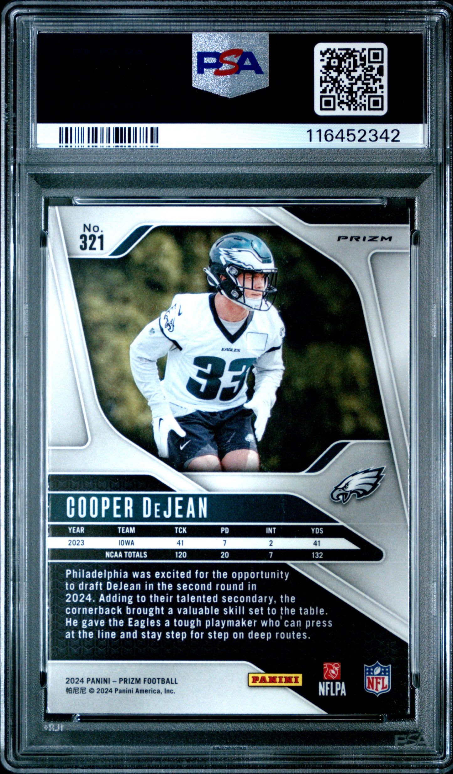 2024 Panini Prizm #321 Cooper Dejean Green Prizm RC PSA 9