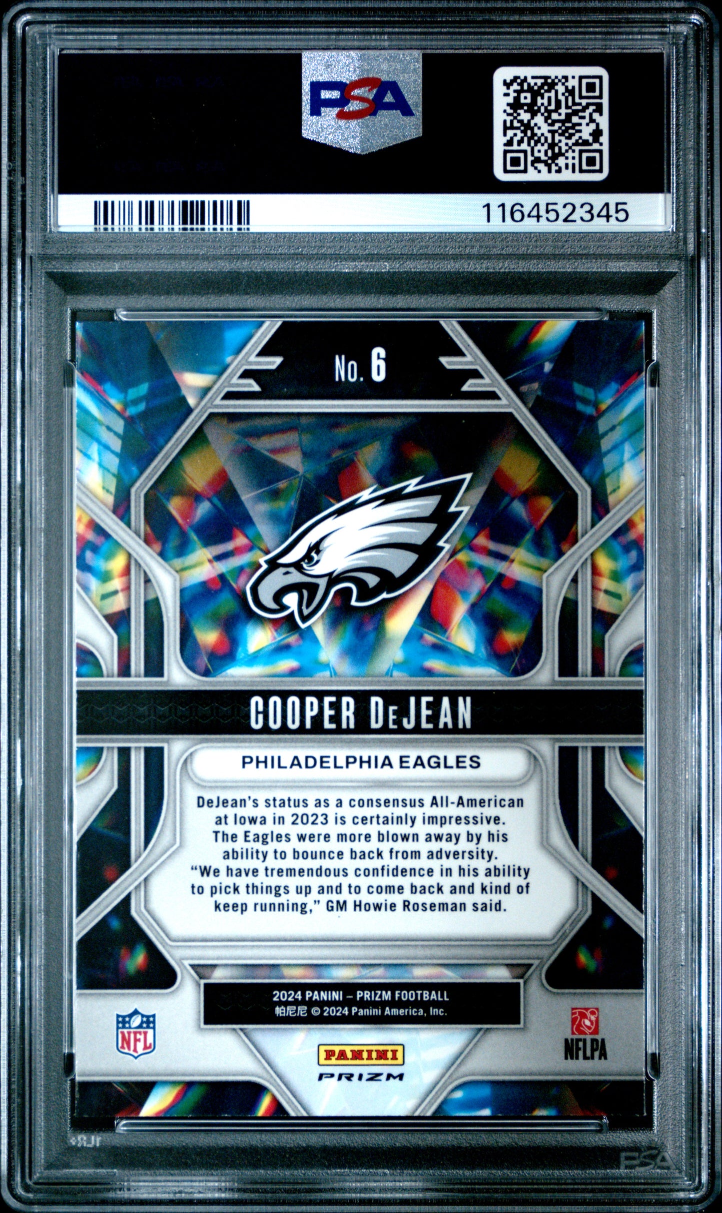 2024 Panini Prizm Prizmatic #6 Cooper Dejean Prizmatic-Green Prizm RC PSA 9