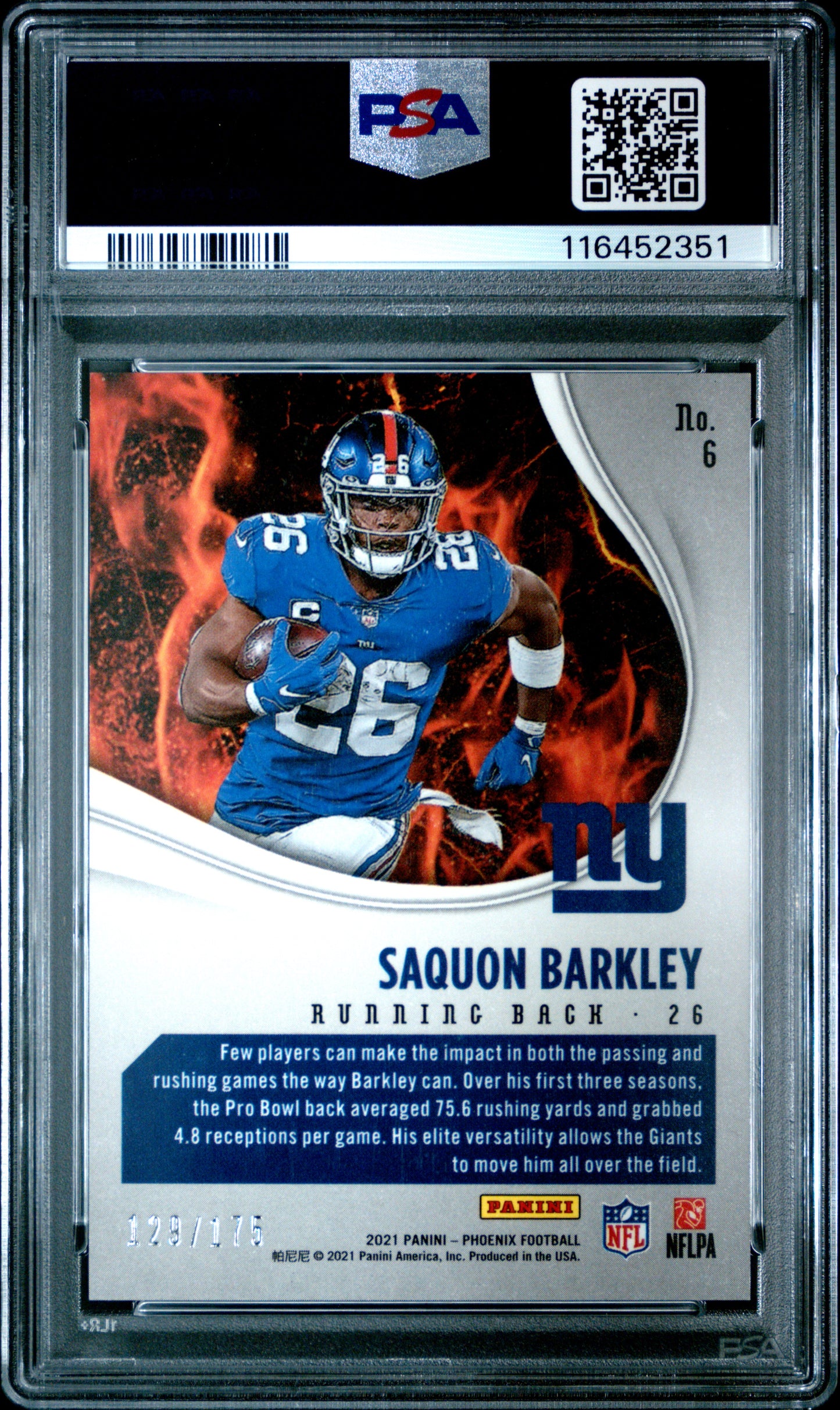 2021 Panini Phoenix Heat Wave #6 Saquon Barkley Heat Wave-Pink PSA 10