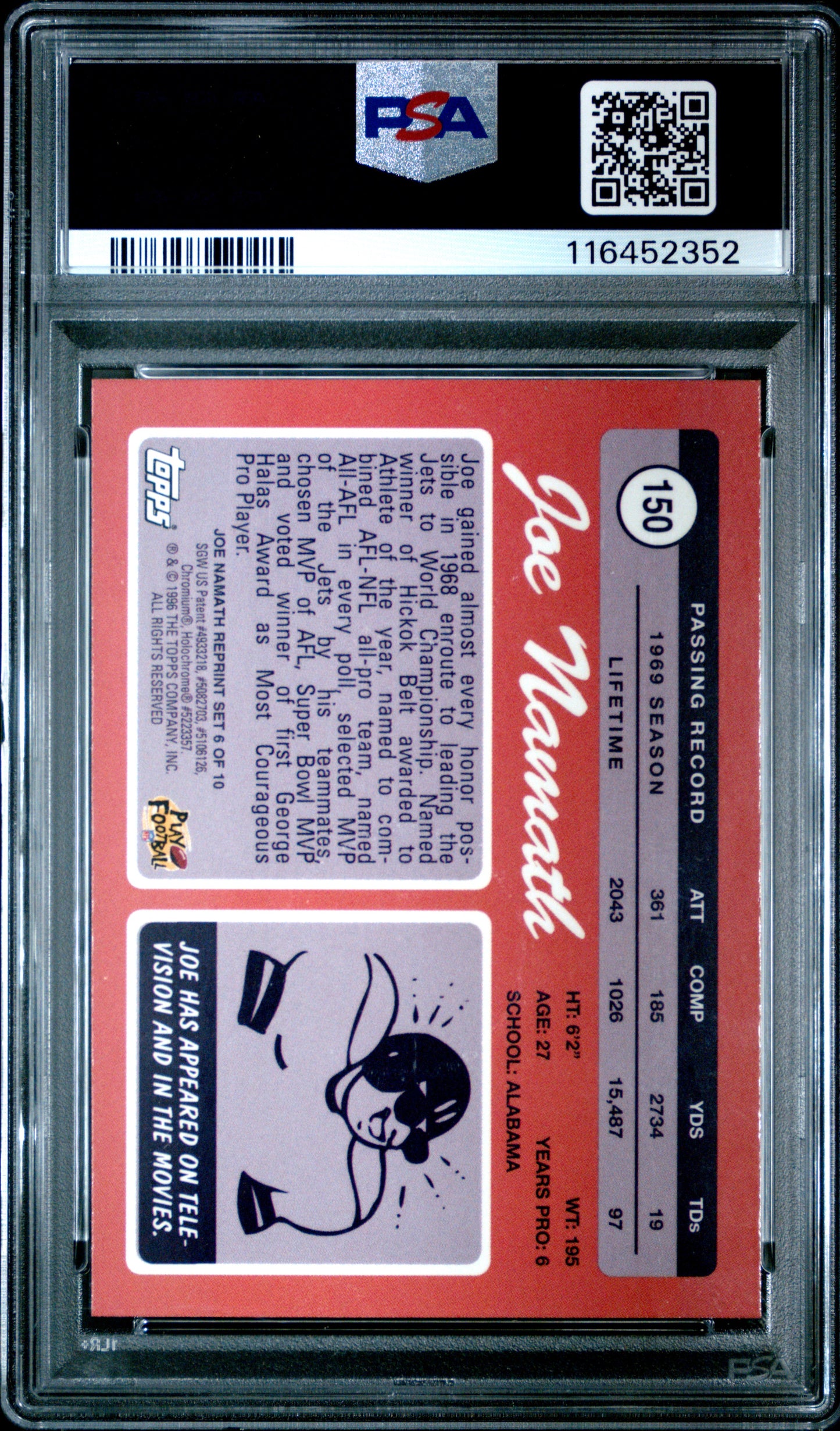 1996 Stadium Club #6 1970 Topps Reprint Namath Finest PSA 7