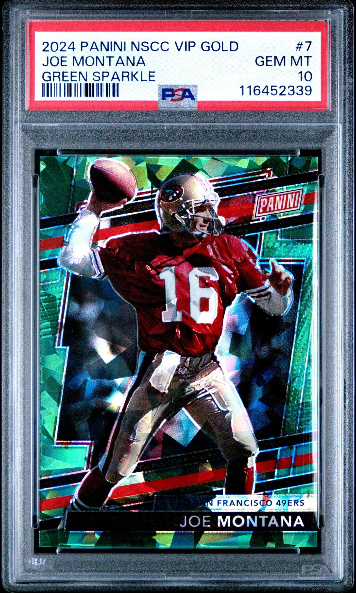 2024 Panini National Sports Collectors CON VIP Gold #7 Joe Montana Green Sparkle PSA 10
