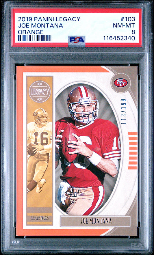 2019 Panini Legacy #103 Joe Montana Orange PSA 8