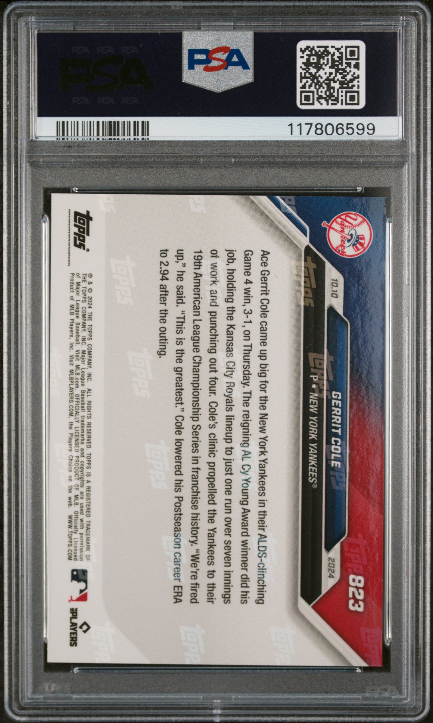 (6)2024 Topps Now #823 Gerrit Cole PSA 10
