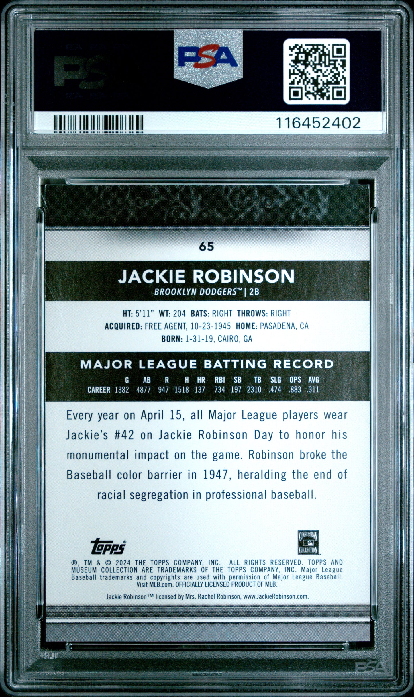 2024 Topps Museum Collection #65 Jackie Robinson Gold PSA 8