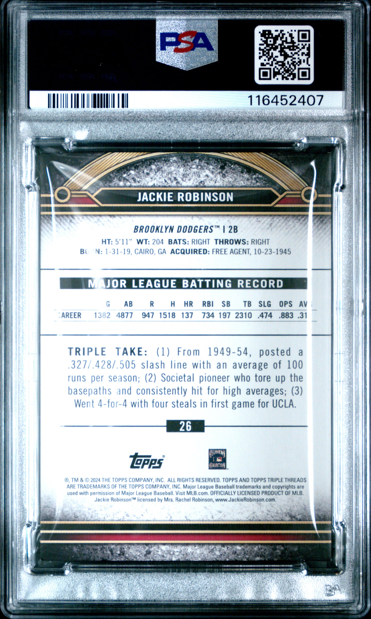 2024 Topps Triple Threads #26 Jackie Robinson Aquamarine PSA 8