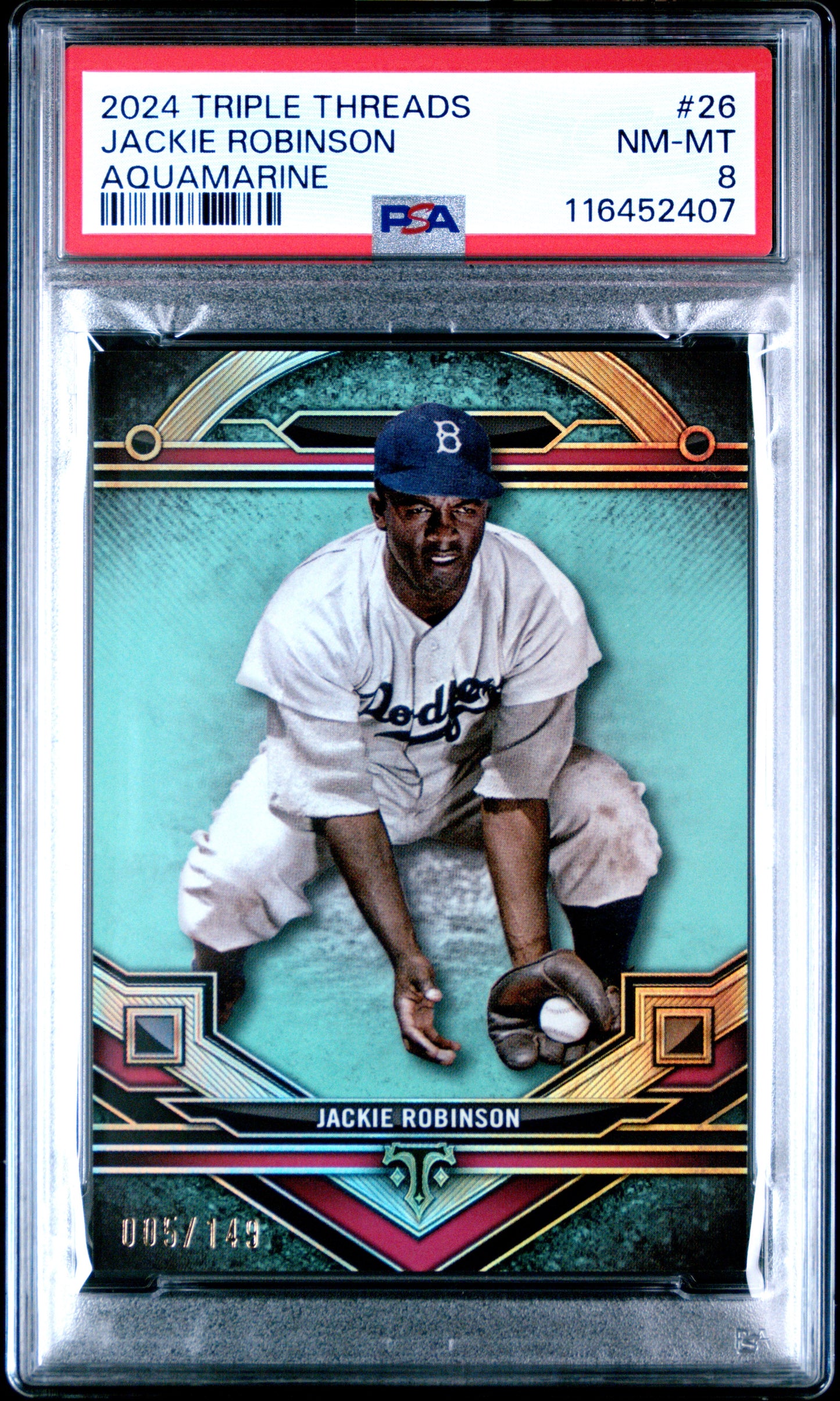 2024 Topps Triple Threads #26 Jackie Robinson Aquamarine PSA 8