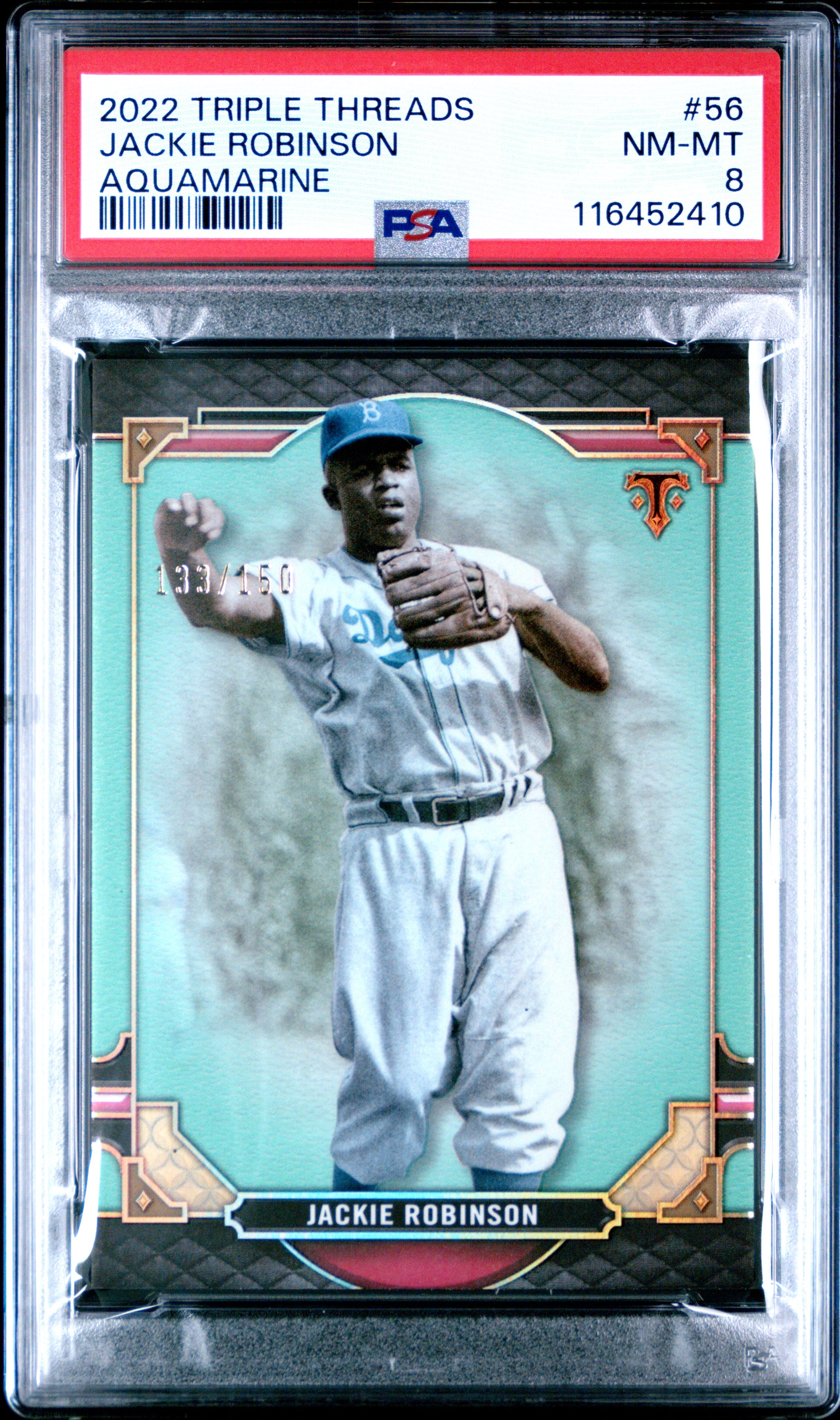2022 Topps Triple Threads #56 Jackie Robinson Aquamarine PSA 8