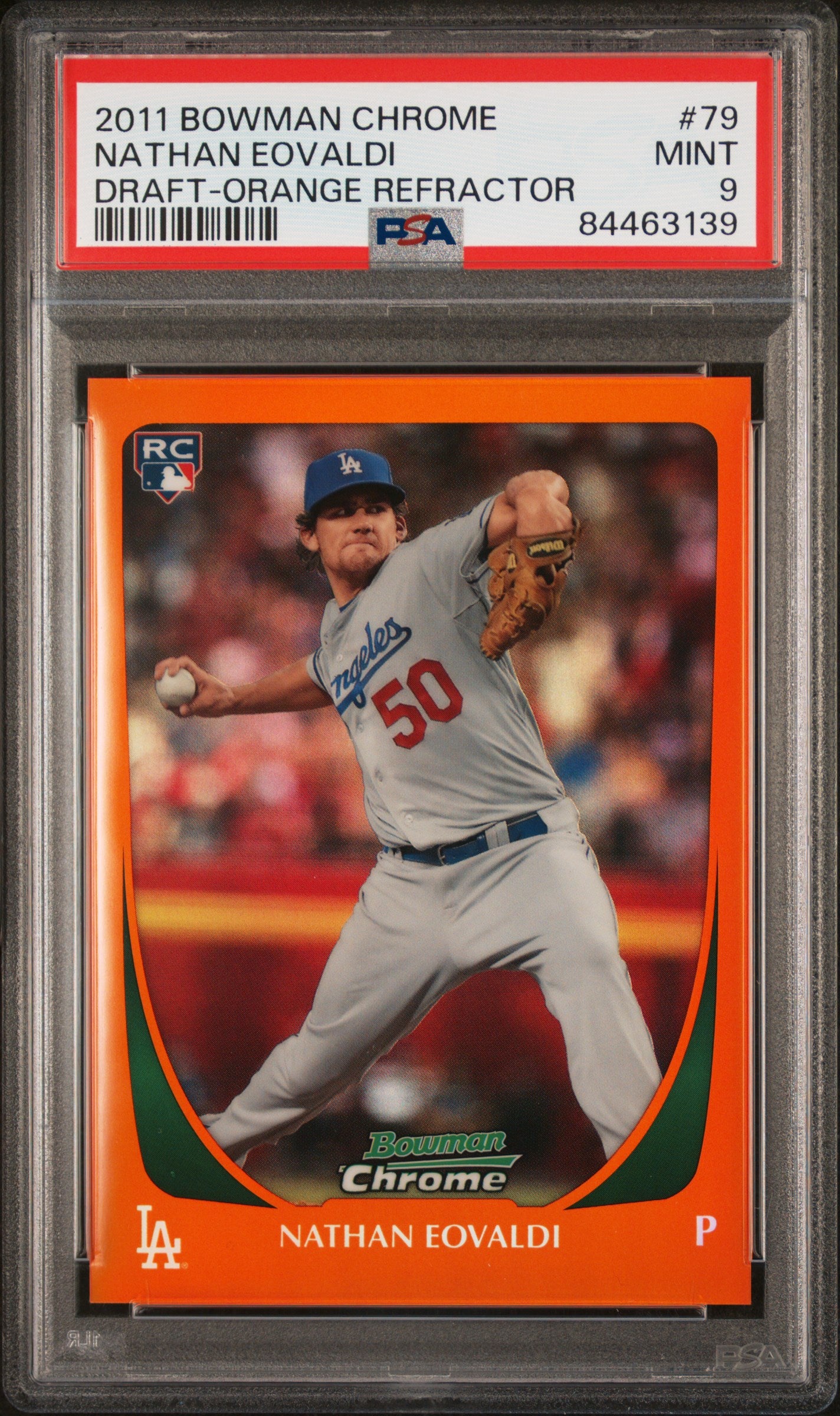 2011 Bowman Chrome Draft #79 Nathan Eovaldi Draft-Orange Refractor RC PSA 9