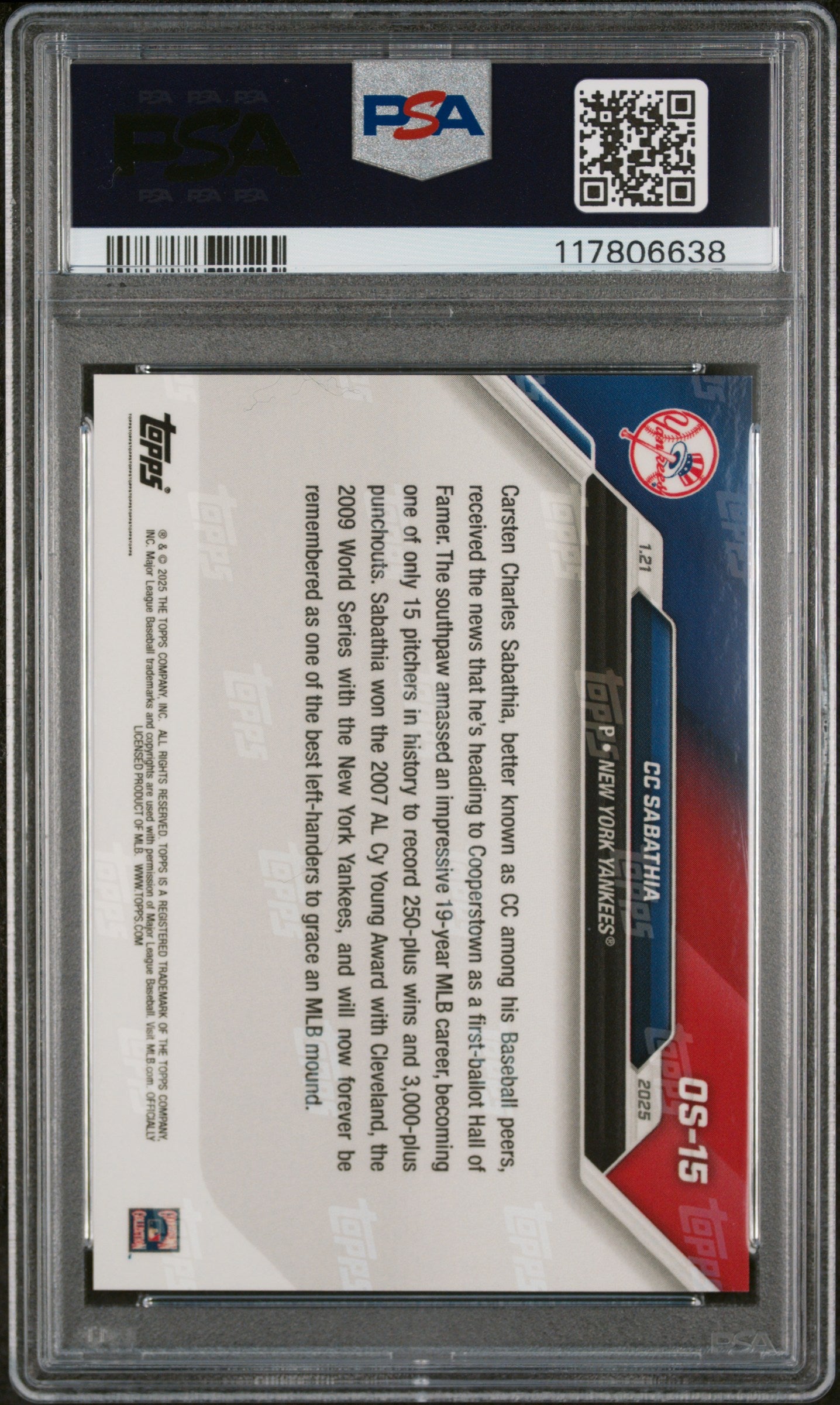 2024 Topps Now Offseason #OS15 Cc Sabathia PSA 10