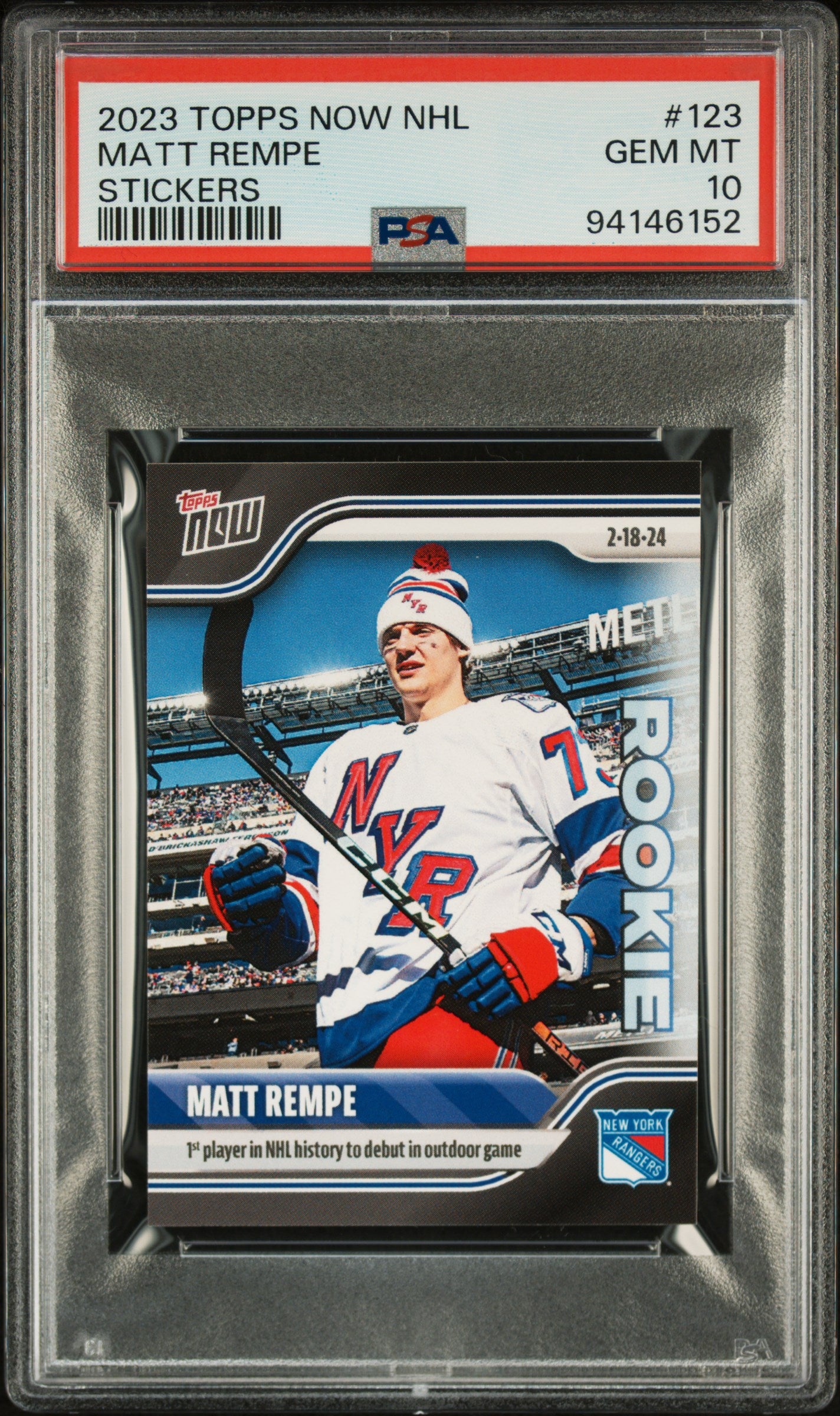 2023 Topps Now Nhl Stickers #123 Matt Rempe Rookie PSA 10 CERT#94146152