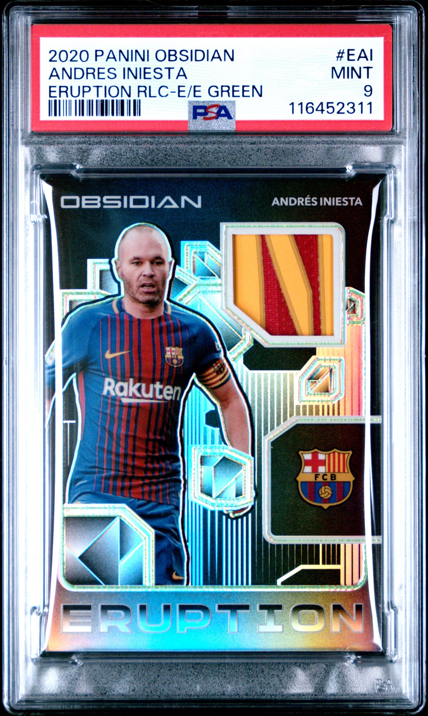 2020 Panini Obsidian #EAI Andres Iniesta Eruption Relics-E/E Green PSA 9
