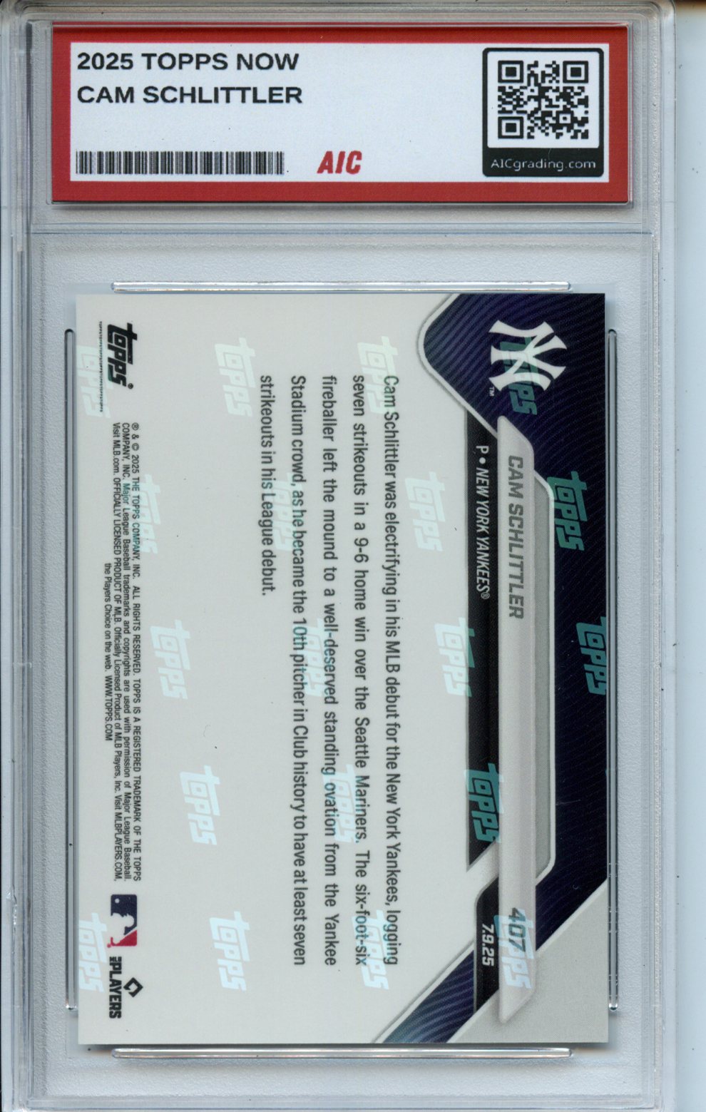 2025 Topps Now #407 Cam Schlittler AIC 10