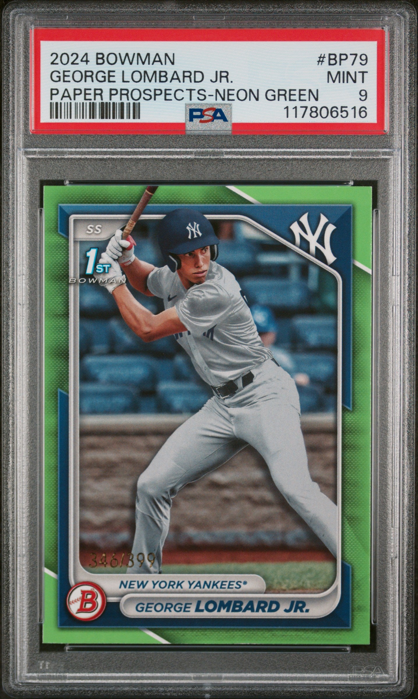 2024 Bowman Paper Prospects #BP79 George Lombard Jr. Neon Green PSA 9