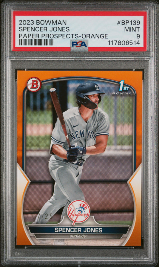 2023 Bowman Paper Prospects #BP139 Spencer Jones Orange PSA 9