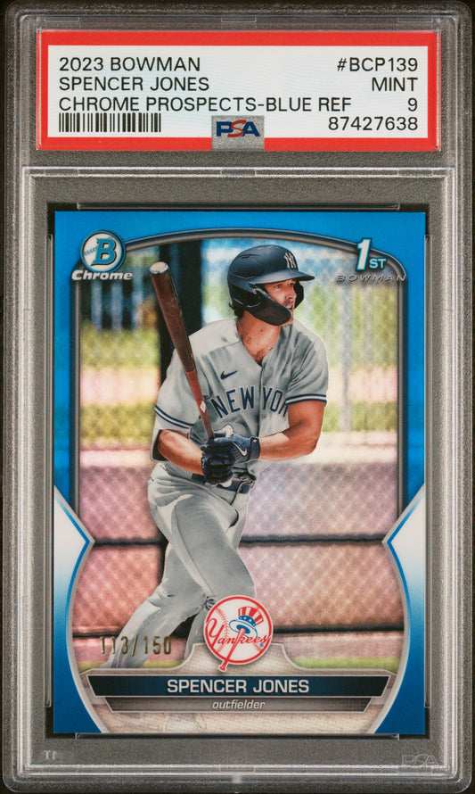2023 Bowman Chrome Prospects #BCP139 Spencer Jones Chrome Blue Refractor PSA 9