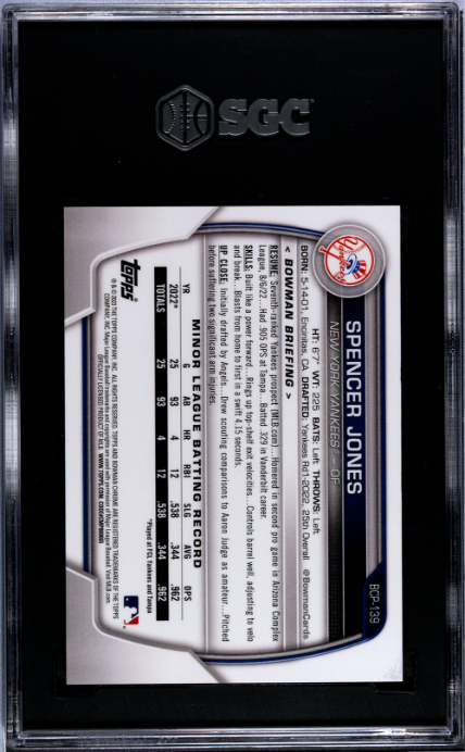 2023 Bowman Chrome Prospect #BCP-139 Spencer Jones Blue Refractor SGC 10