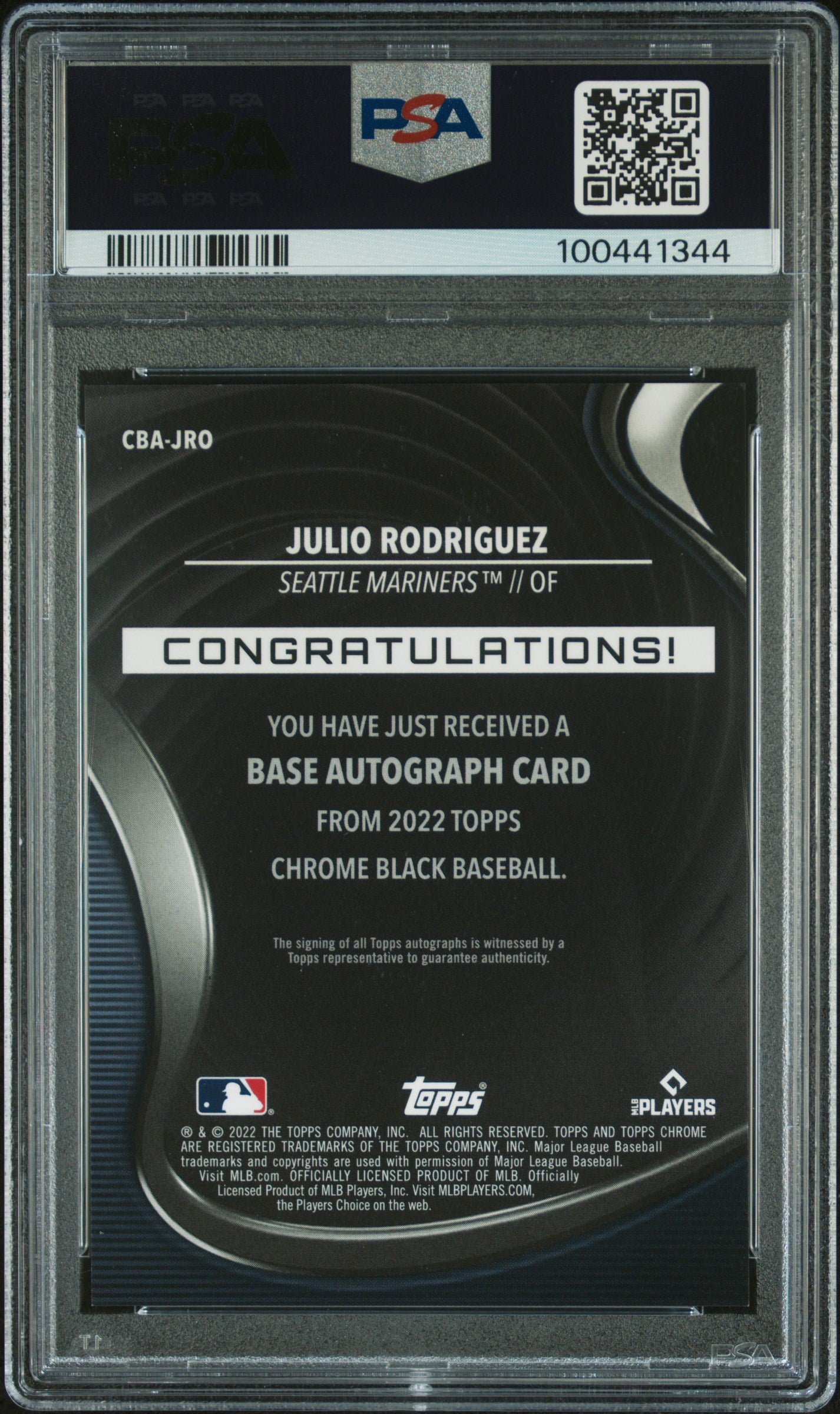 2022 Topps Chrome Black #JRO Julio Rodriguez Green Refractor RCA PSA 10