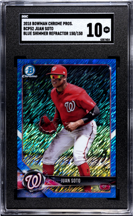 2018 Bowman Chrome Prospects #BCP52 Juan Soto Blue Shimmer Refractor SGC 10