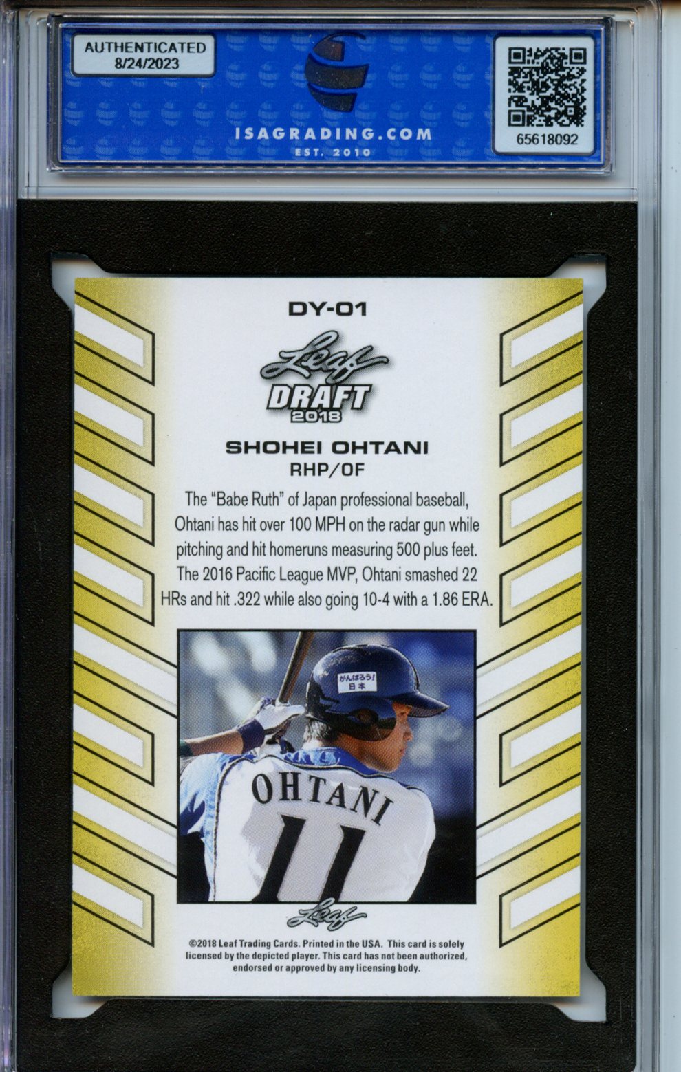 2018 Leaf Draft #DY-01 Shohei Ohtani ISA 10