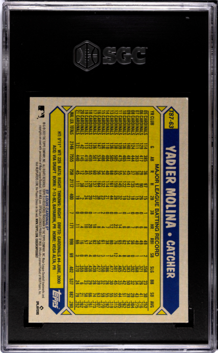 2022 Topps #T87-63 Yadier Molina '87 Topps Design SGC 8