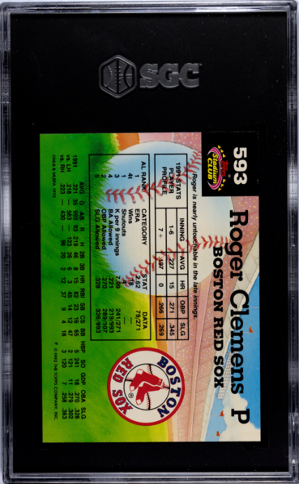 1992 Topps Stadium Club #593 Roger Clemens Members Choice SGC 9