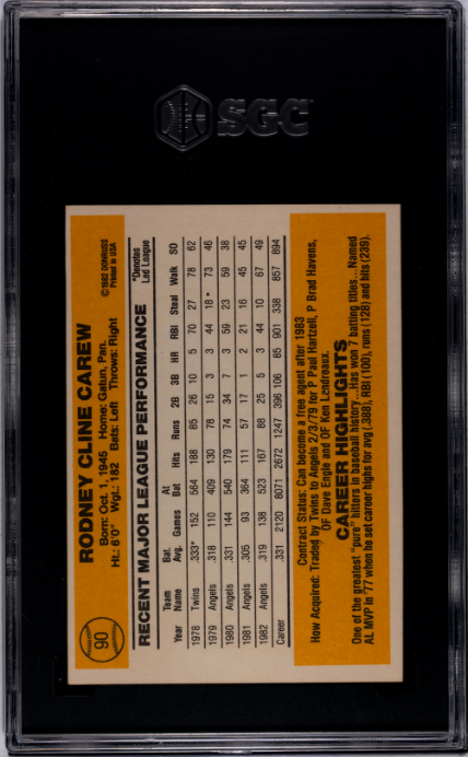 1983 Donruss #90 Rod Carew SGC 9