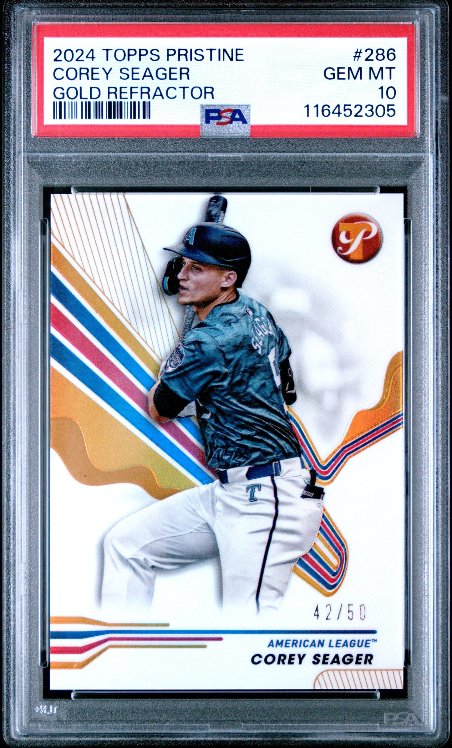 2024 Topps Pristine #286 Corey Seager Gold Refractor PSA 10