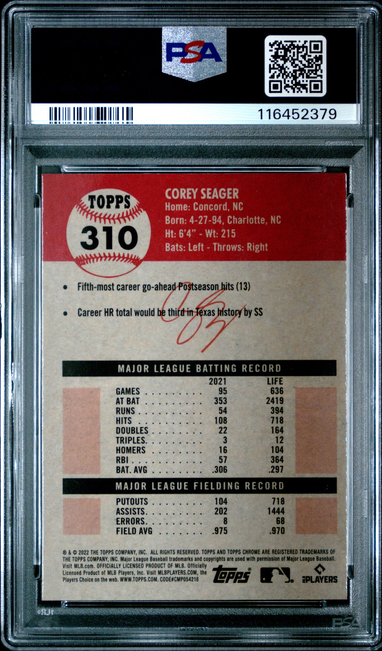 2022 Topps Chrome Platinum Anniversary #310 Corey Seager PSA 7