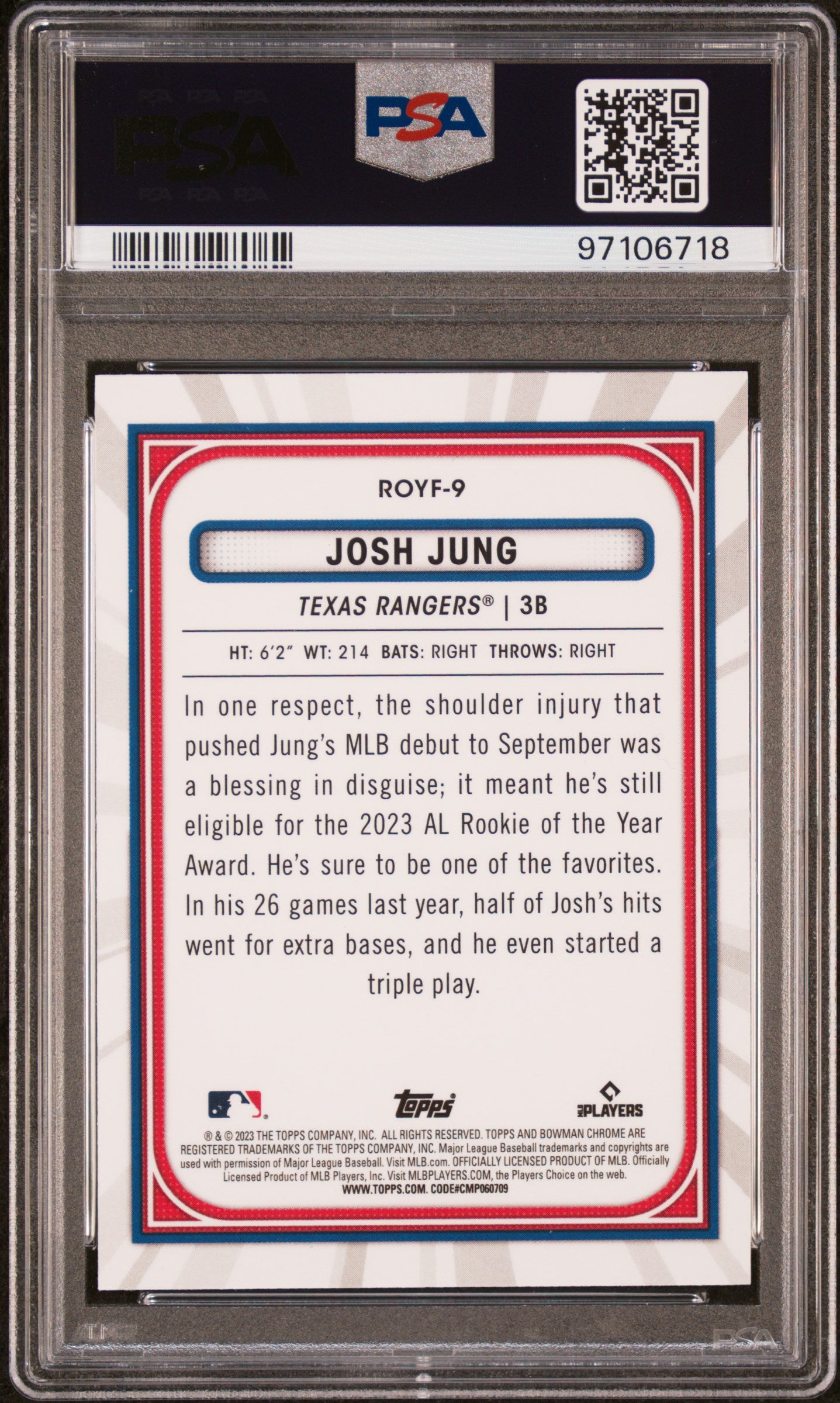 2023 Bowman Rookie Of The Year Favorites #ROYF9 Josh Jung RC PSA 10