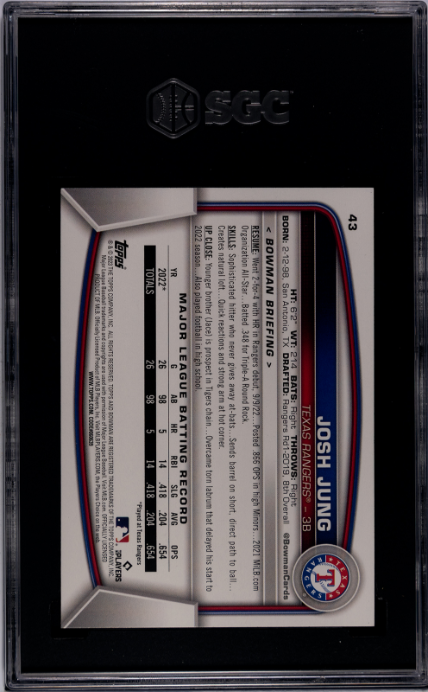 2023 Bowman #43 Josh Jung RC SGC 10