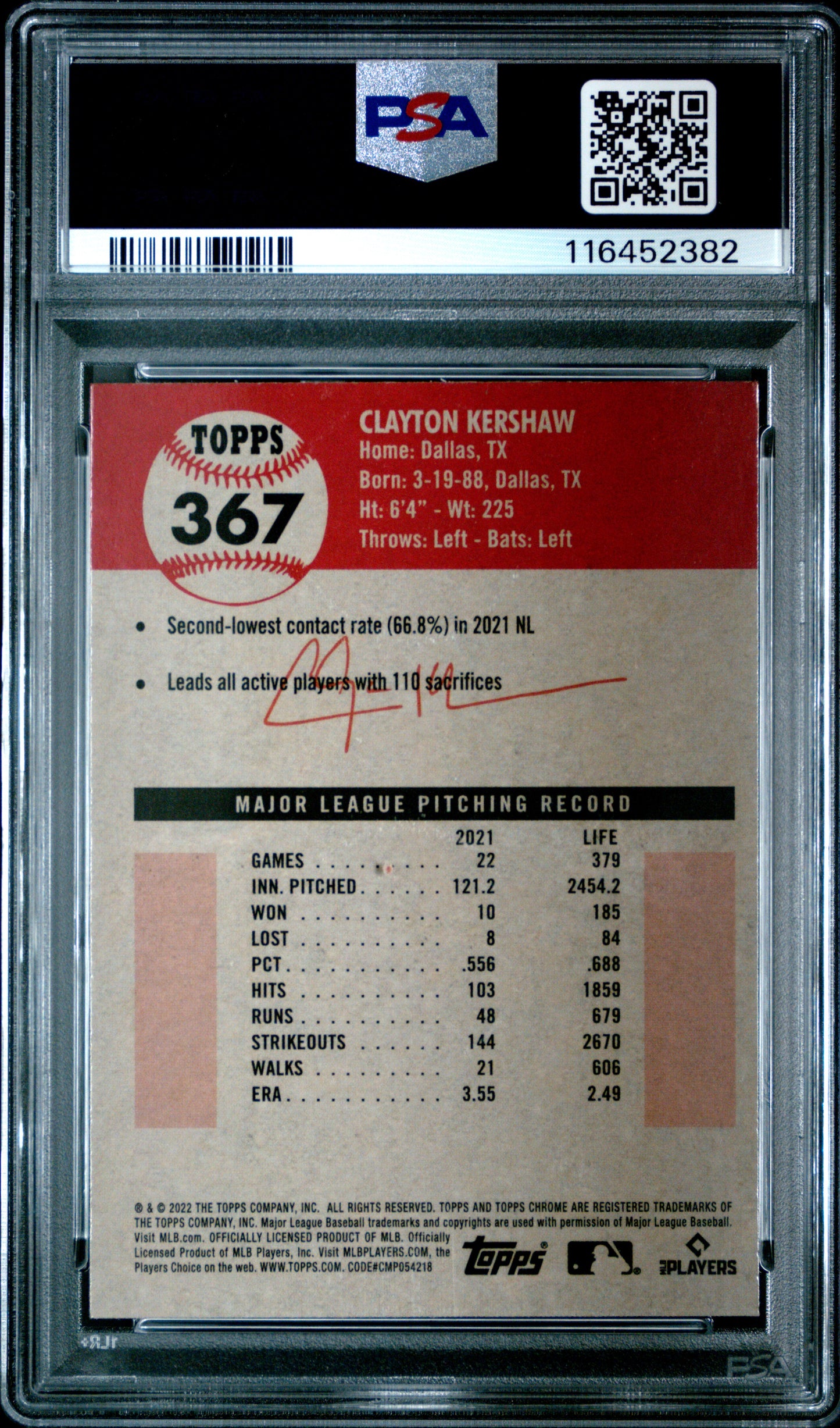 2022 Topps Chrome Platinum Anniversary #367 Clayton Kershaw PSA 9