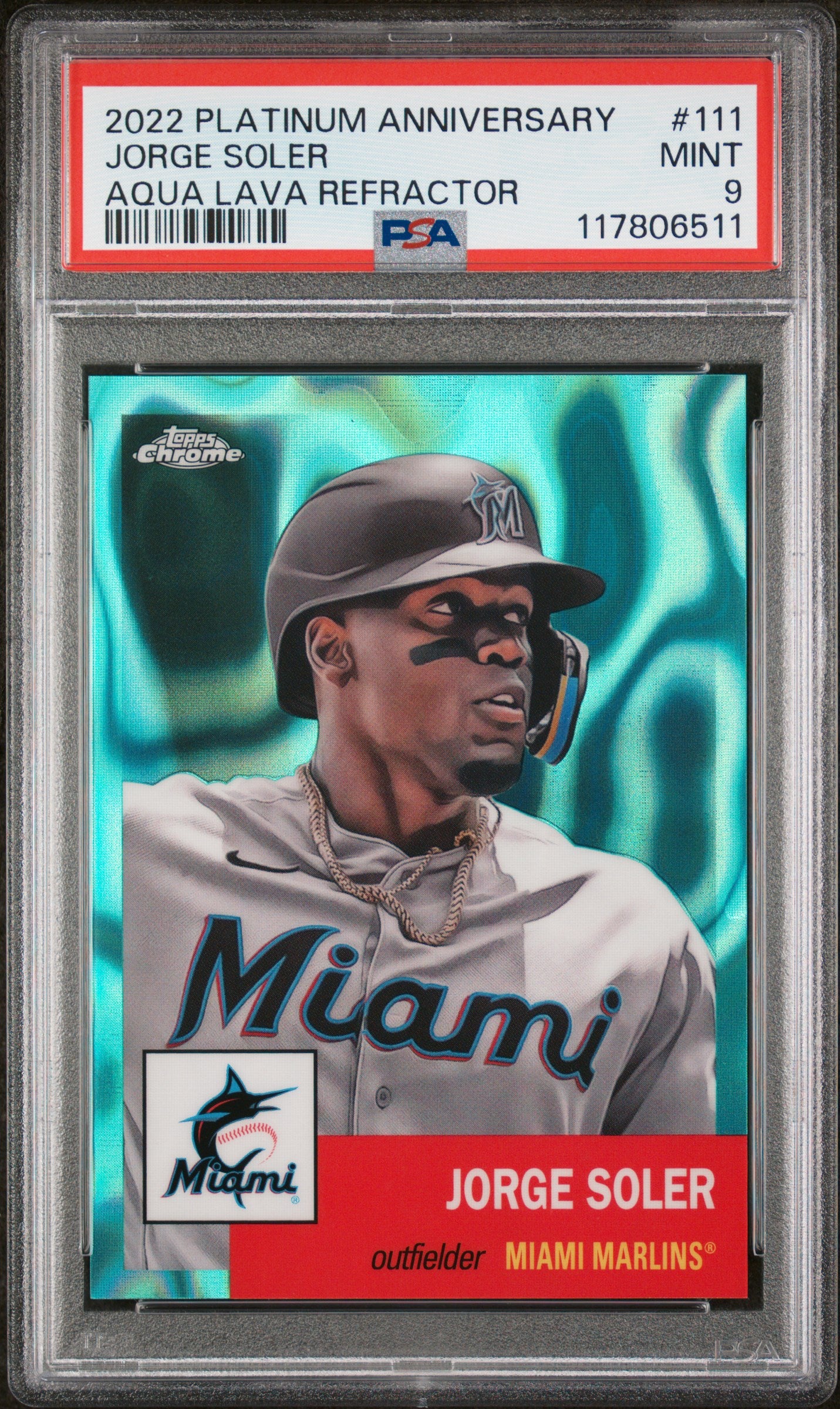 2022 Topps Chrome Platinum Anniversary #111 Jorge Soler Aqua Lava Refractor PSA 9