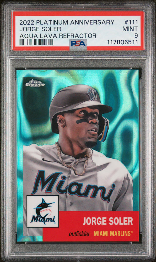 2022 Topps Chrome Platinum Anniversary #111 Jorge Soler Aqua Lava Refractor PSA 9