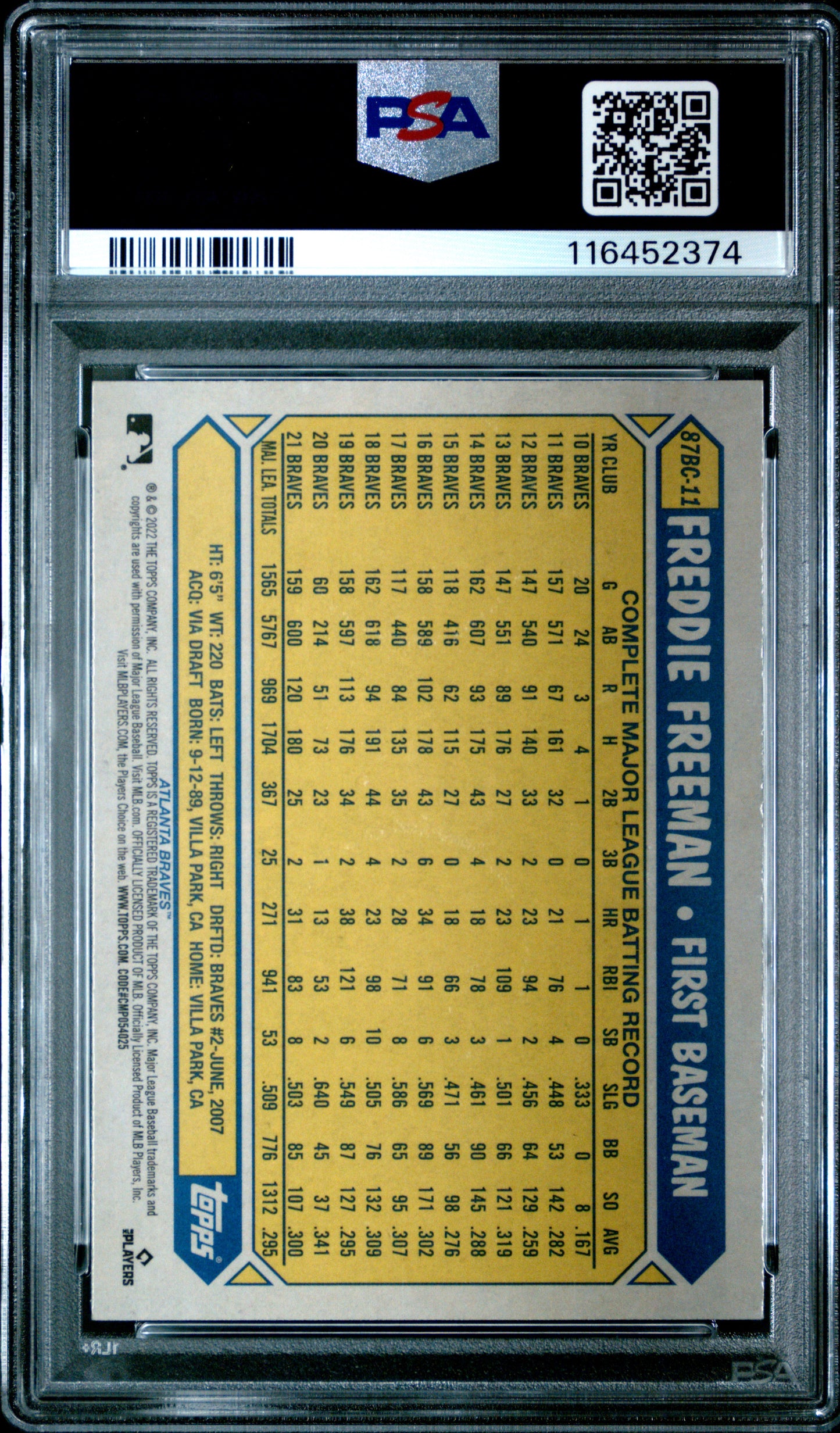 2022 Topps Chrome 1987 Baseball #87BC11 Freddie Freeman PSA 9