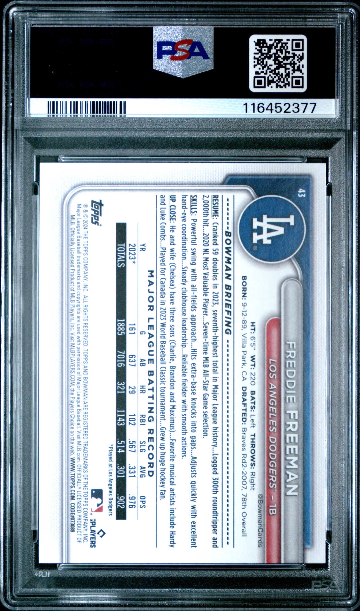 2024 Bowman #43 Freddie Freeman PSA 10