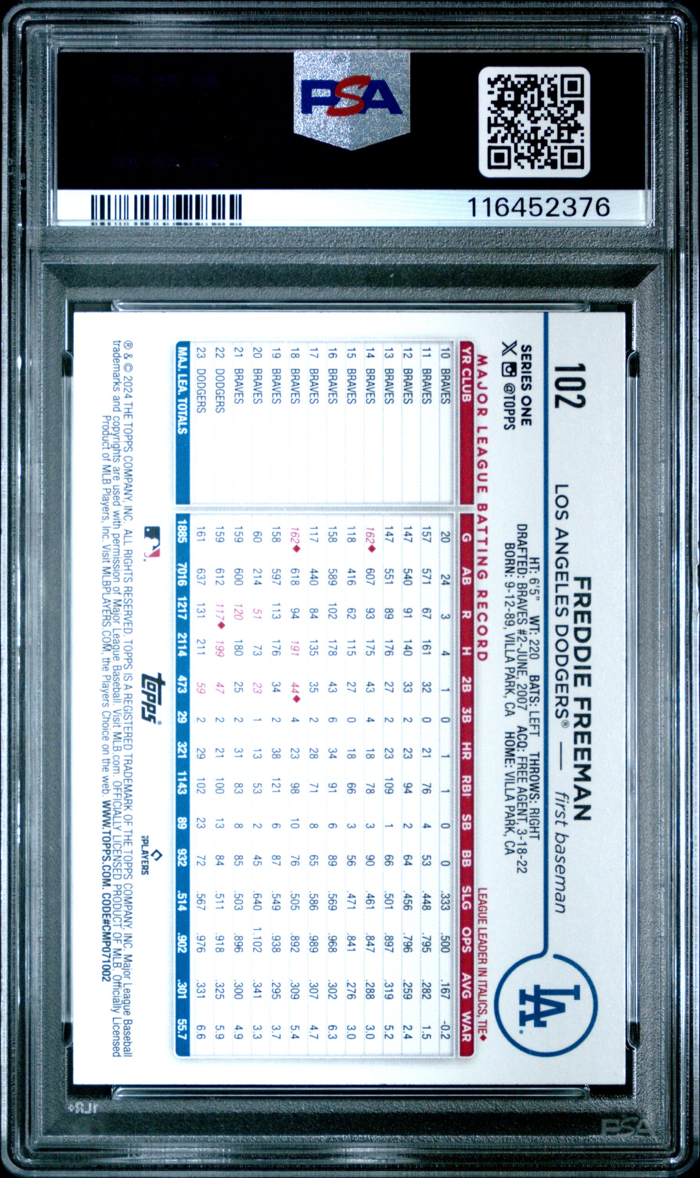 2024 Topps #102 Freddie Freeman PSA 10
